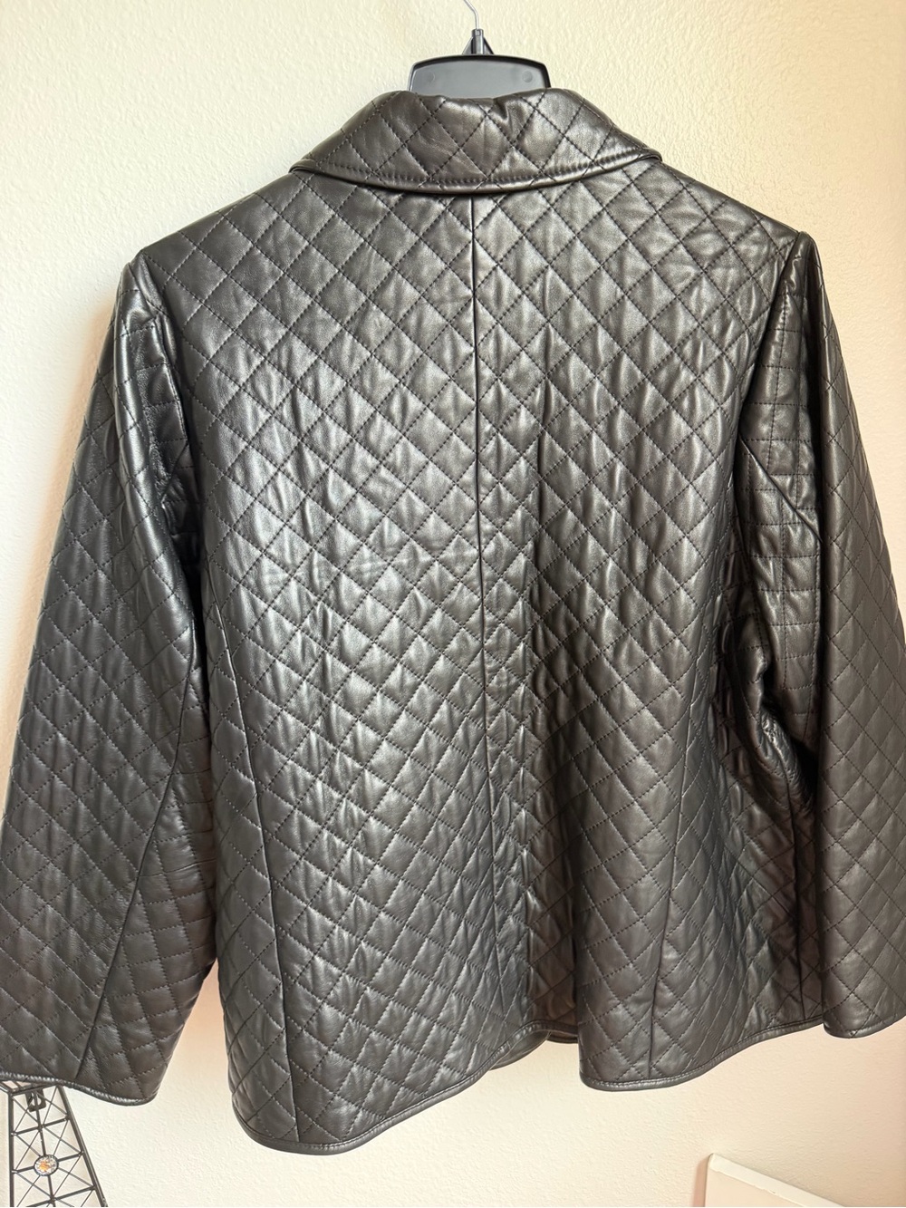 Investments Platinum Suiting Quilted Genuine Lamb Leather Point Collar Jacket - Picture 12 of 14